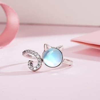 Amazon | [SW.JEWEL] 猫 ムーンストーン 指輪 レディース